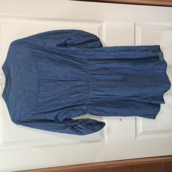 Vintage dots denim mini dress - button up - v neck - 1X - Picture 6 of 7